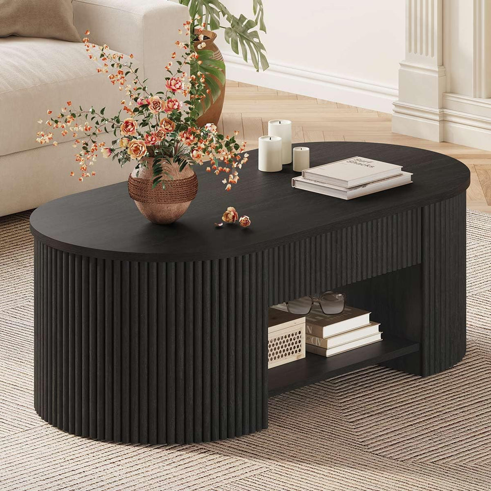 FATORRI Coffee Table for Living Room Storage, Modern Wood Fluted Center Table...