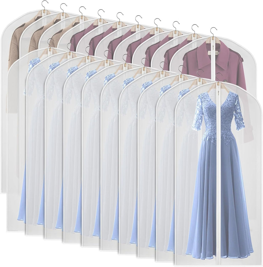 60 Inch Garment Bags 20 Pack Dress Bags for Gowns, Closet Storage | Translucent, Dust-Proof, Suit Protector Cover, Strong Zipper, For Hanging Clothes, Long Dresses, Suit, Coat