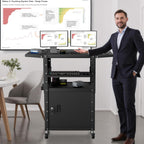 Mobile AV Cart with Pullout Keyboard Tray, Rolling Computer Cart Height Adjustable Rolling Media Utility Cart with Extra Storage Space, 4 Outlets, Perfect for Home or Office Use