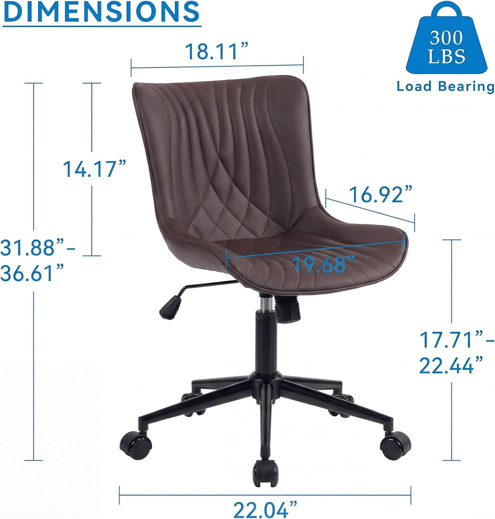 YOUNIKE Office Chair Armless Faux Leather Desk Chair, Brown | Home Office Com...