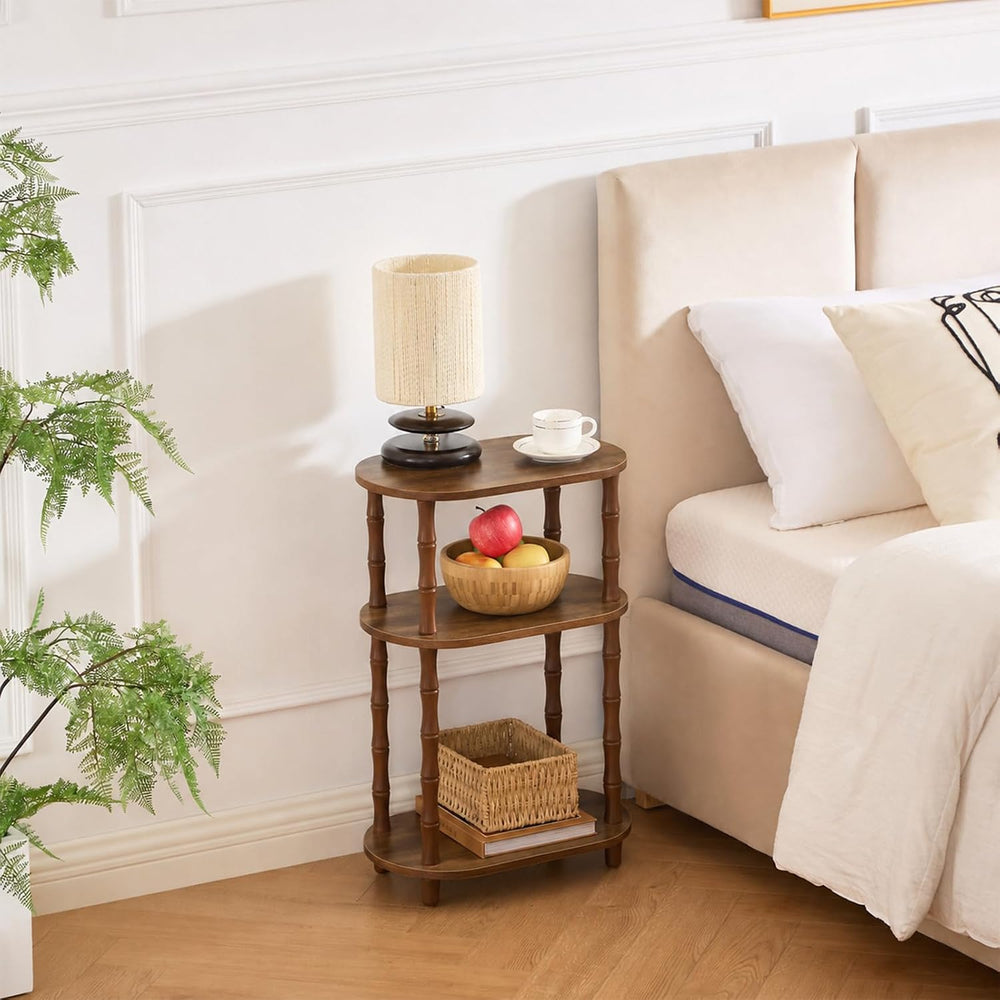 Narrow Side Table with Storage, 3-Tier End Table Skinny Nightstand for Bedroo...