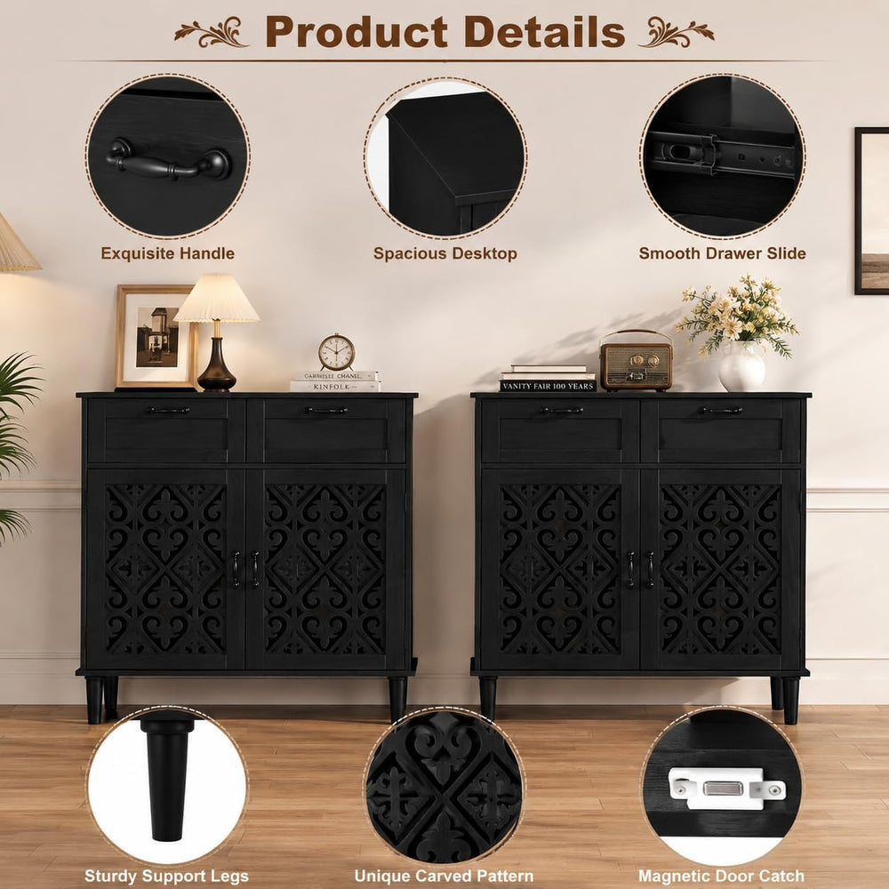 Sideboard Cabinet with 2 Doors & 2 Drawers - Adjustable Storage Console T...