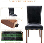Parsons Dining Chairs Set of 4, Upholstered Nailhead PU Leather Dining Room Kitchen Side Chair with Thick Cushions and Wood Legs, Black