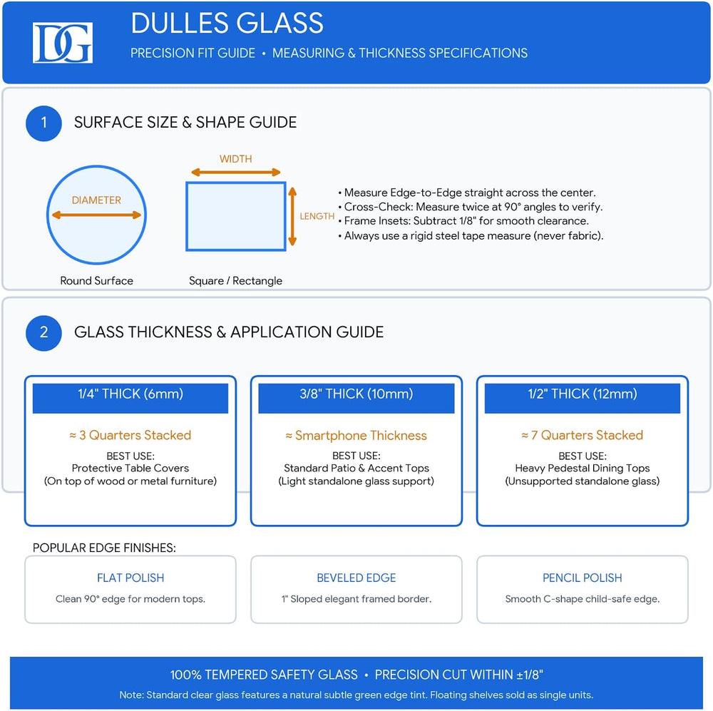 38 inch Round Glass Table Top - Tempered - 1/4" Thick Glass Surface, Saf...