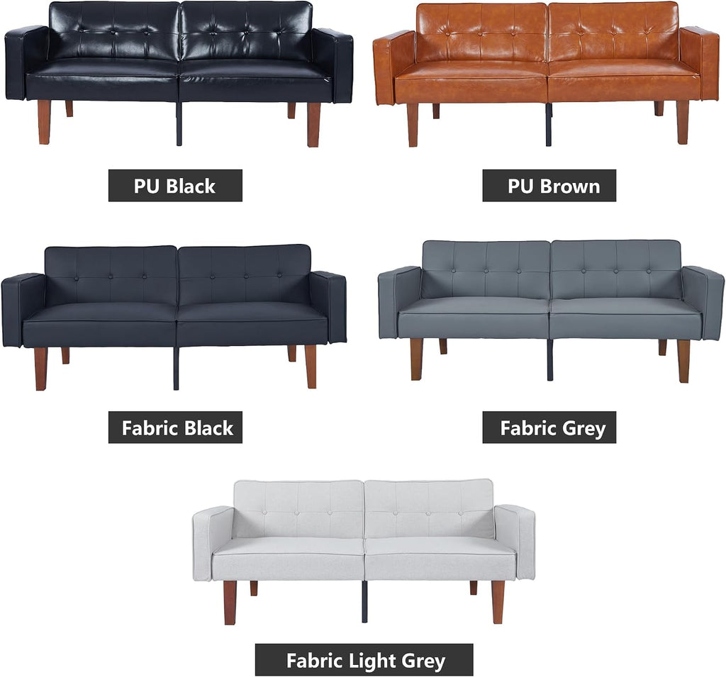 PU Leather Brown Futon Sofa Bed with Split Back,Mid Century Modern Convertible Sleeper Couch Beds,68.11" Tufted Loveseat Futons for Living Room RV, Small Spaces