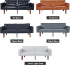 PU Leather Brown Futon Sofa Bed with Split Back,Mid Century Modern Convertible Sleeper Couch Beds,68.11" Tufted Loveseat Futons for Living Room RV, Small Spaces