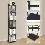 Bookshelf, 6-Tier Bookcase, Vertical Tall Narrow Book Shelf for Small Space, Open Storage Display Shelf with Stable Base & Anti-Tip Kits, for Living Room, Office, Study, Black BKBK11601