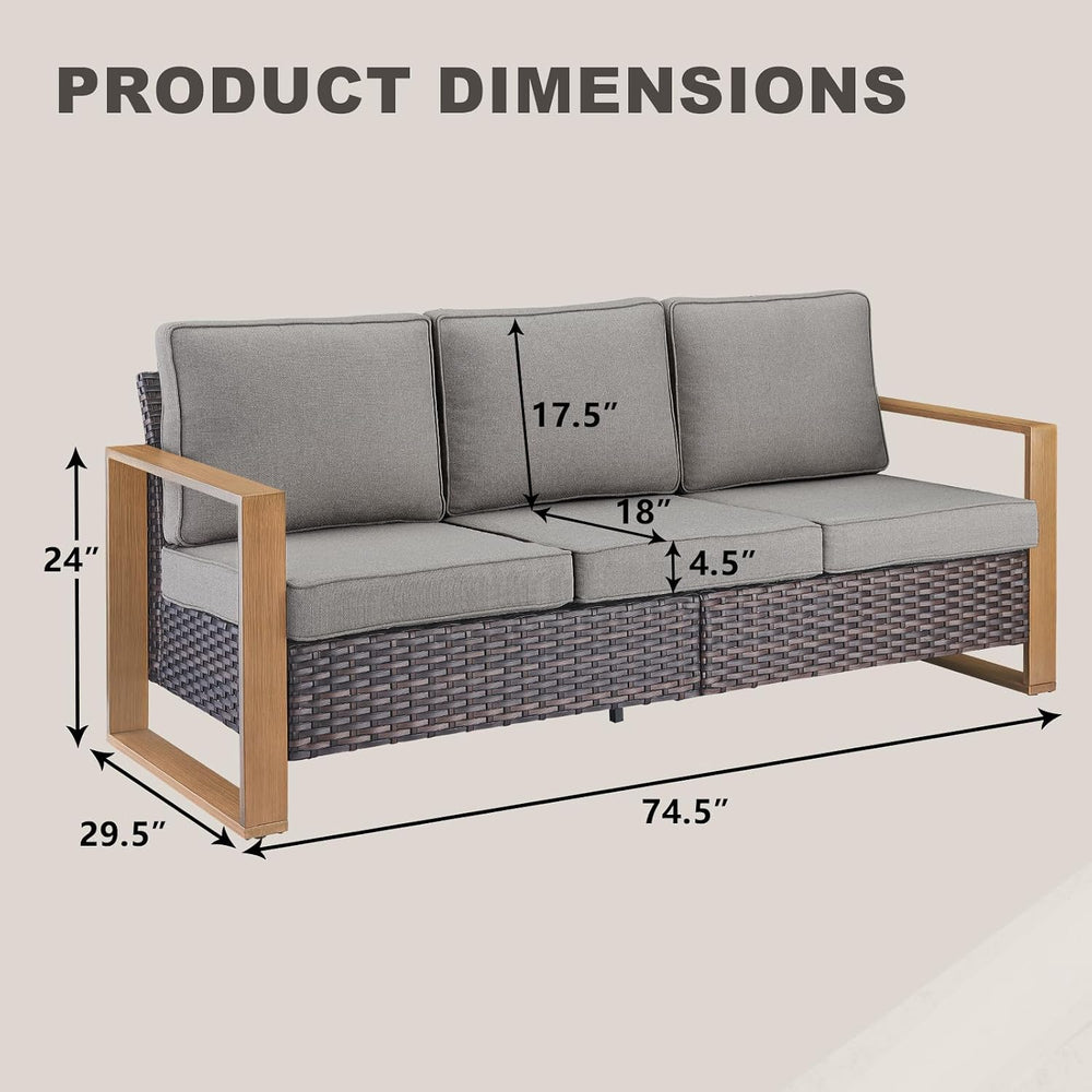 Rilyson Outdoor Couch Wicker Patio Sofa, Rattan Patio Furniture Sofa with Stu...