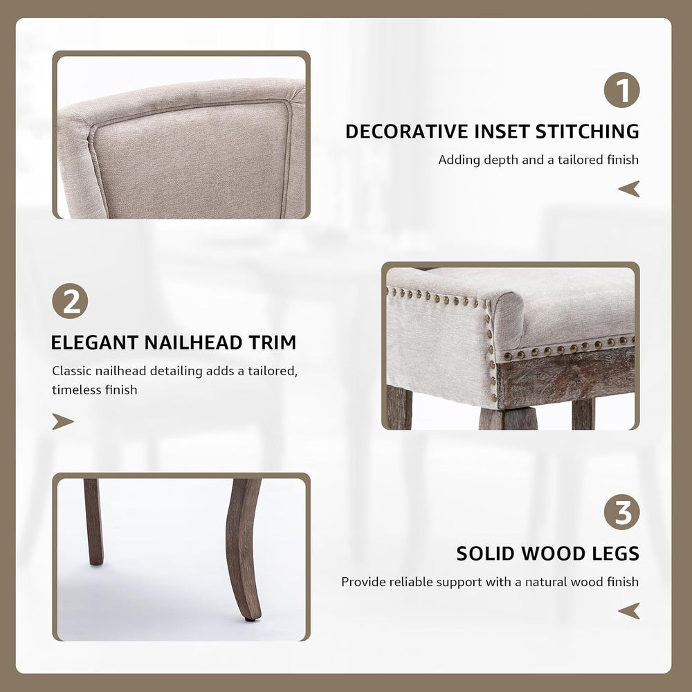 Upholstered Dining Chairs Set of 8, Beige Fabric Kitchen Chair with Nailhead ...
