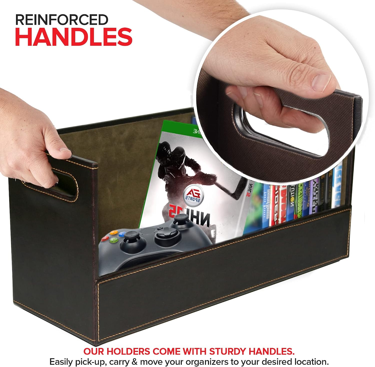 Stock Your Home DVD Storage Box, Movie Shelf Organizer for Blu-Ray, Video Game Cases, CDs, VHS Tape Display Stand, Disc Holder Can Store Up to 28 DVDs, Faux Leather (Espresso) 2 Pack