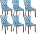 Upholstered Dining Chairs Set of 6, Velvet Dining Room Chairs with Back Ring Pull Trim and Solid Wood Legs, Tufted Wingback Kitchen Chair Perfect for Dining Room,Living Room,Kitchen(Light Blue)