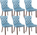 Upholstered Dining Chairs Set of 6, Velvet Dining Room Chairs with Back Ring Pull Trim and Solid Wood Legs, Tufted Wingback Kitchen Chair Perfect for Dining Room,Living Room,Kitchen(Light Blue)