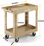 ELAFROS Heavy Duty Plastic Utility Cart 34 x 17 Inch - Work Cart Tub Storage W/Deep Shelves and Full Swivel Wheels Safely Holds up to 550 lbs - 2 Tier Service Cart for Warehouse,Garage, Cleaning,Sand