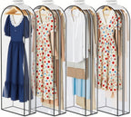 KEETDY 10" Guessted Garment Bags for Hanging Clothes, All Clear 60" Long Dress Bag for Closet Storage for Gowns, Coats, Suits Cover（4 Packs）