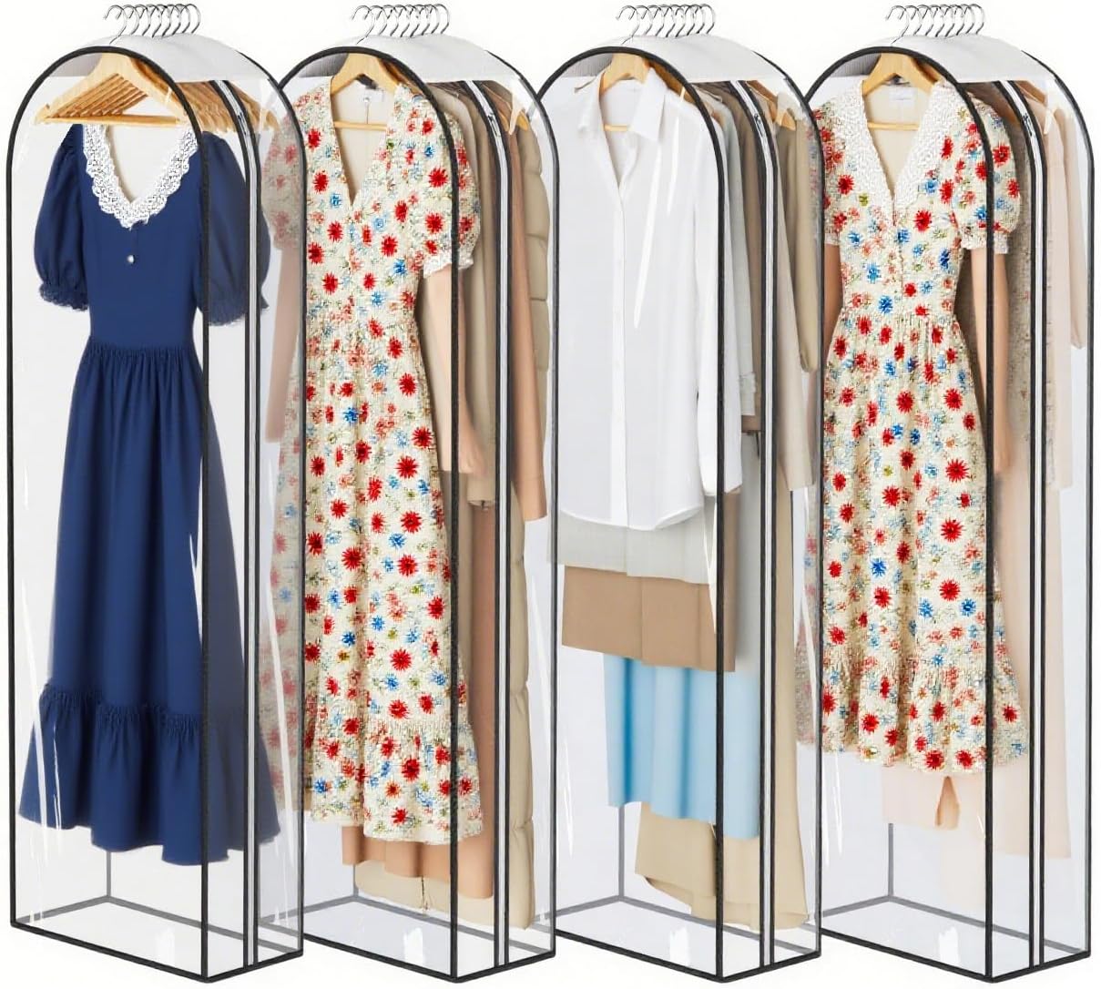 KEETDY 10" Guessted Garment Bags for Hanging Clothes, All Clear 60" Long Dress Bag for Closet Storage for Gowns, Coats, Suits Cover（4 Packs）