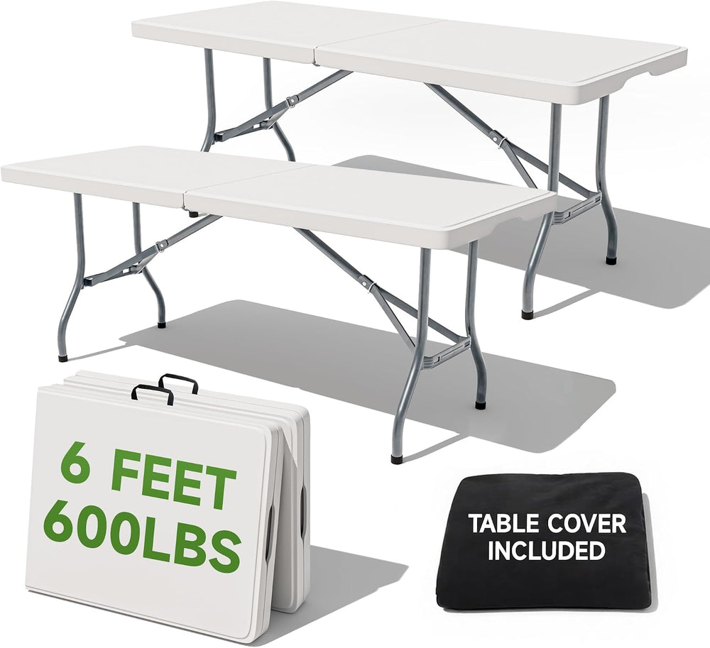 6 Foot Folding Table with Black Table Cloth - Heavy Duty 600LBS Capacity, Fol...