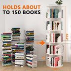 Nidouillet Rotating Bookshelf Tower, 5 Tier Spinning Bookcase Lazy Susan, Revolving 360 Book Shelf Storage Round Organizer, Vertical Rotate Turning Corner Book Case for Small Space, White