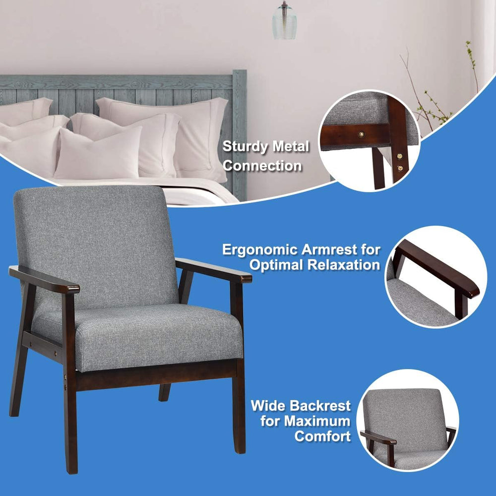 GIANTEX Mid-Century Modern Accent Chair, Retro Fabric Armchair, Solid Hardwoo...