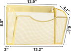 EASEPRES 3 Single Pocket Mesh Hanging File Organizer, Vertical Wall Mounted Magazine File Holder, Mount Basket Mail Paper Document Folder Organizing for Office, Home and School, Gold