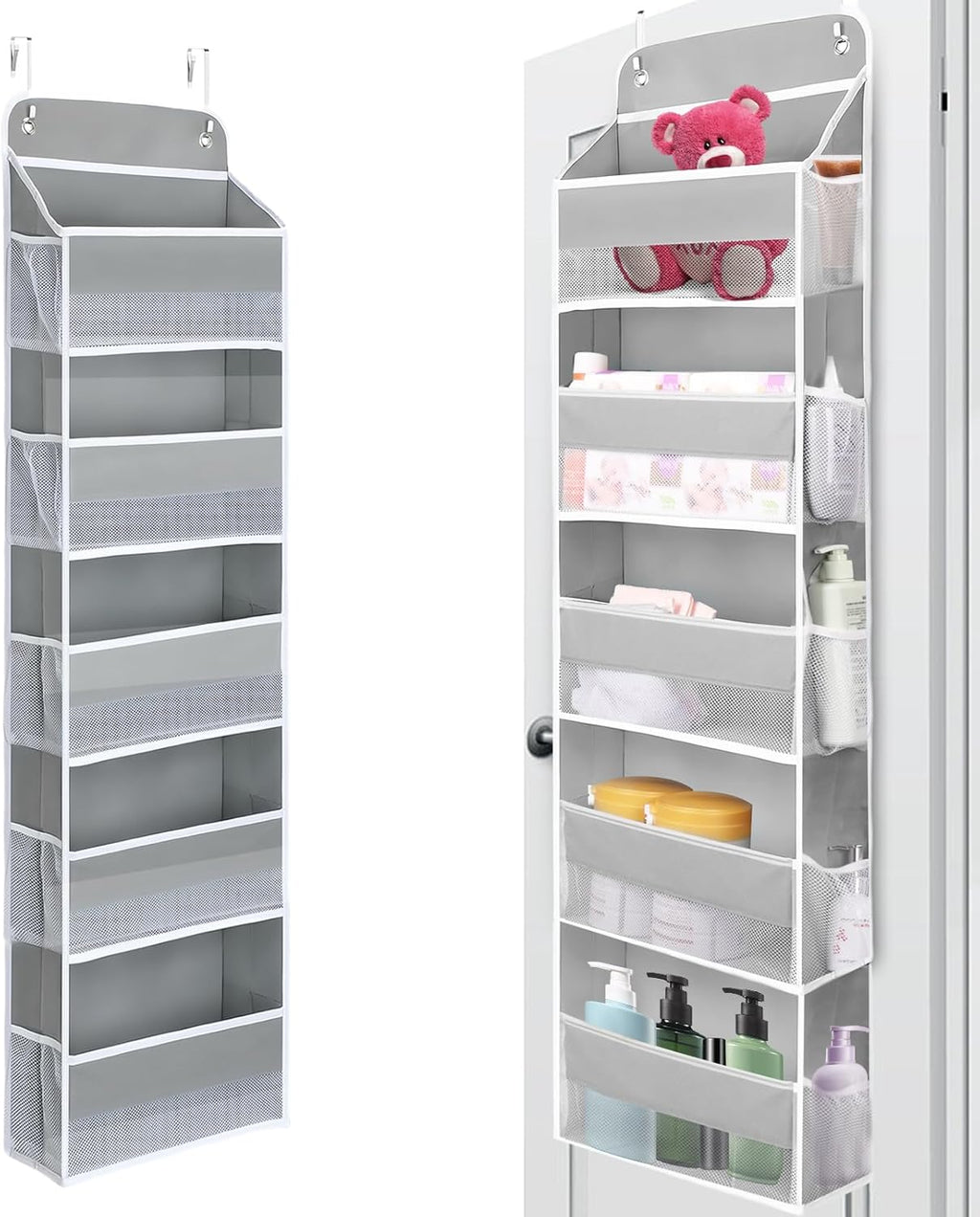 QINGUANG Over The Door Organizer,Hanging Organization and Storage, Behind Door Organizer with Side Pockets, 44 lbs Capacity,Anti Tilt, for Nursery, Bathroom, Bedroom,Dorm (5-Shelf)