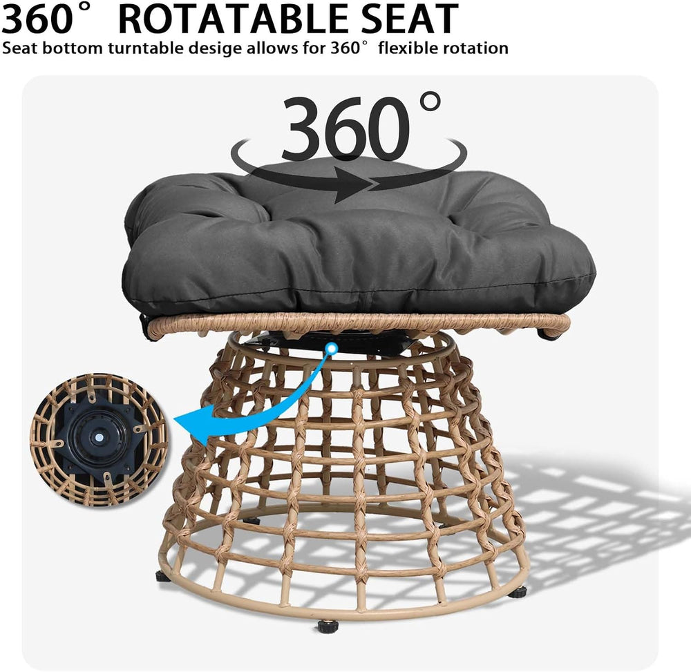 2 Pieces Swivel Outdoor Ottomans for Patio Foot Rest, PE Rattan Wicker Ottoma...