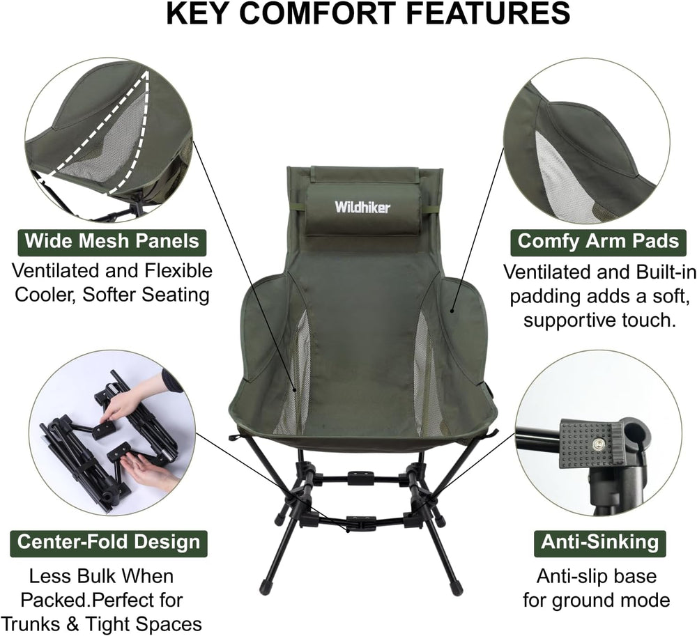 Wildhiker Compact High Back Camping Chair - Foldable with Dual Sitting Modes,...