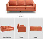 Kingfun Living Room Furniture Sets, 3 Seater Couch and 2 Armchair, Mid Century Modern Sofa Set, Chenille Couch with Solid Wood Frame for Living Room & Bedroom, Orange