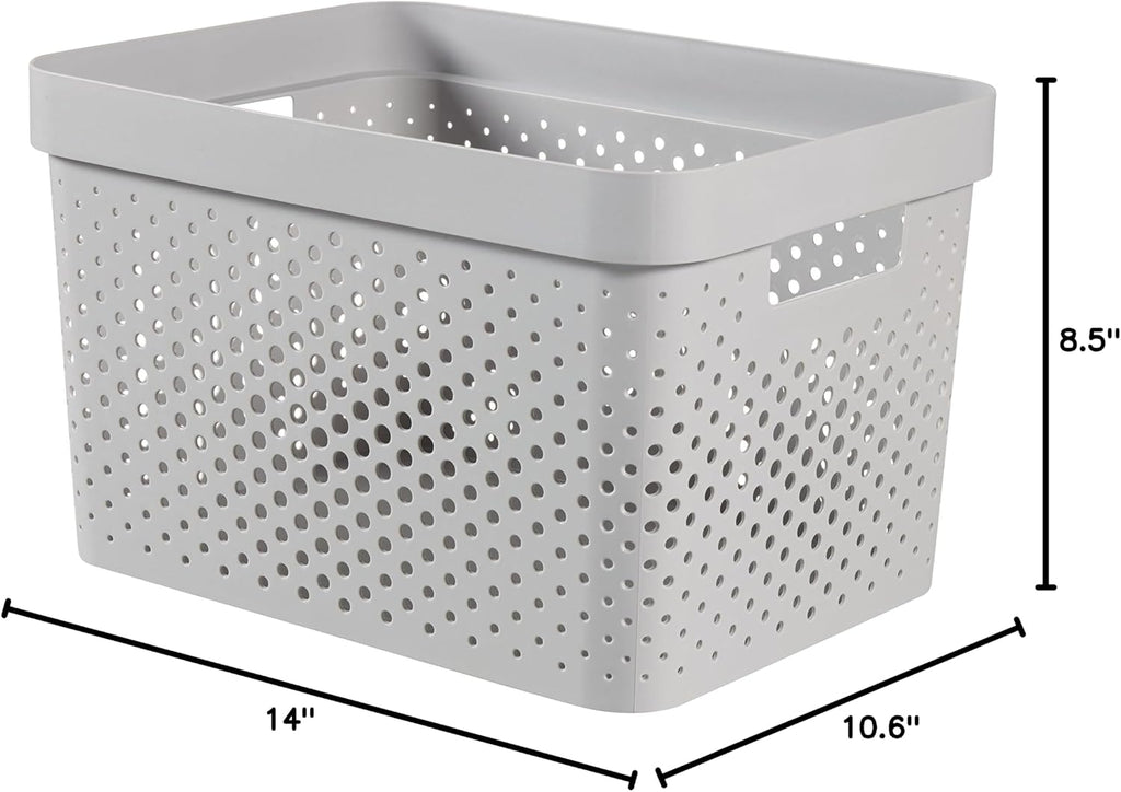 Curver Storage Box Infinity with Dot Pattern, Light Grey, 17 Litre