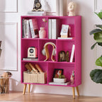 LEYAOYAO 7 Cube Bookshelf,3 Tier Book Shelf with Legs,Pink Modern Bookshelf,Large Freestanding Open Toy Modern Bookshelves,Display Bookcases Decor Furniture for Nursery