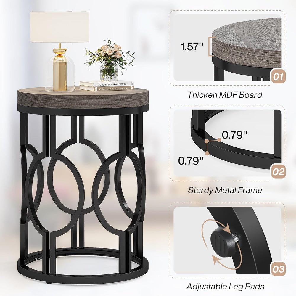 Tribesigns Round End Table Set of 2, Industrial Side Table with Metal Hollow ...