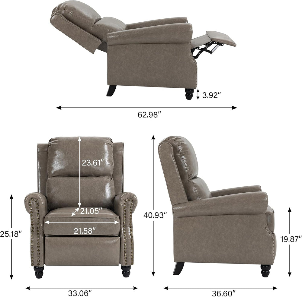 Recliner Chair, Modern Pushback Armchair, Grey, Set of 1