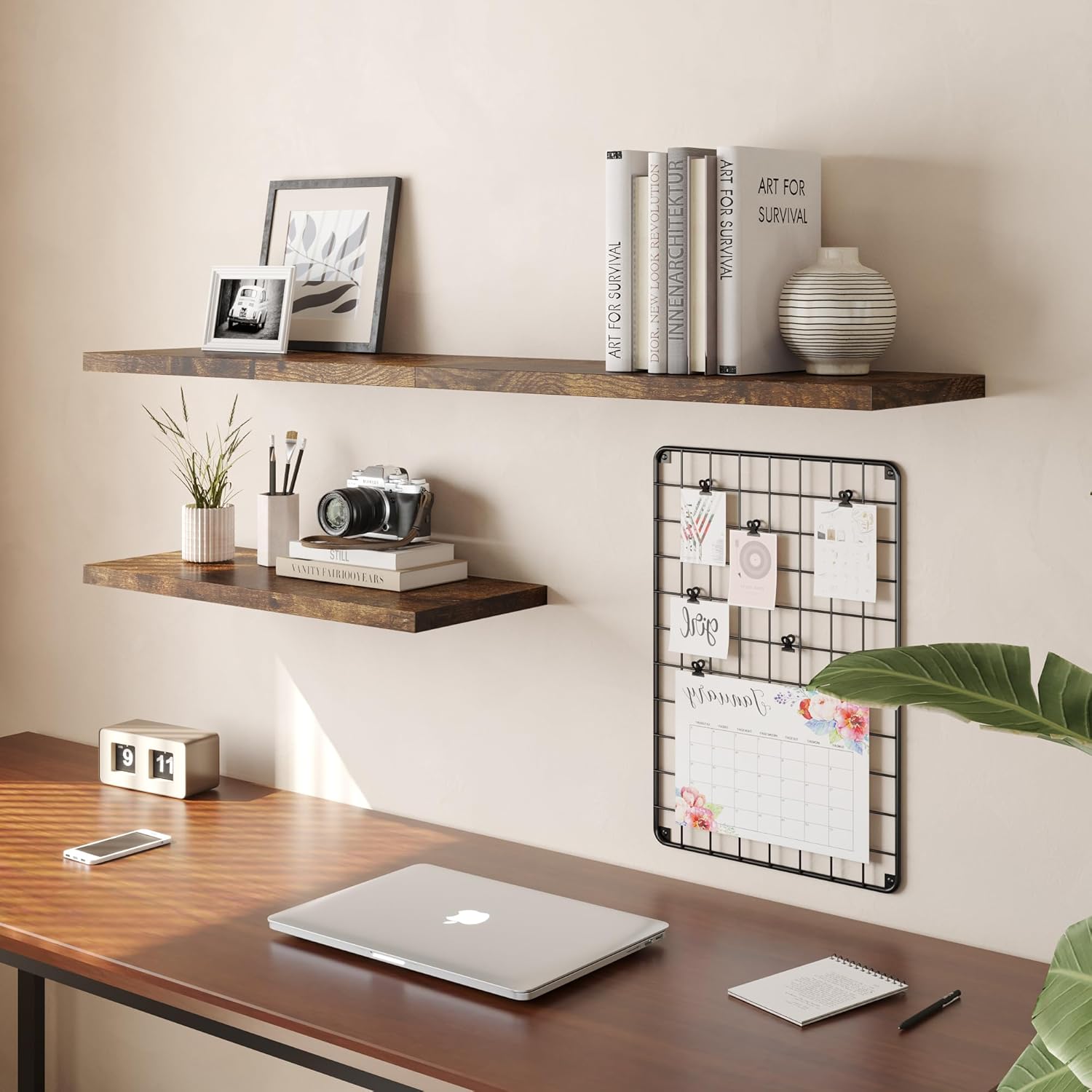 Wall Shelf Set of 3, Rustic Brown Floating Shelves 24 in W x 10 in D x 1 in H, Wooden Floating Wall Shelf with Invisible Brackets for Living Room/Bedroom/Bathroom/Kitchen Storage and Decor