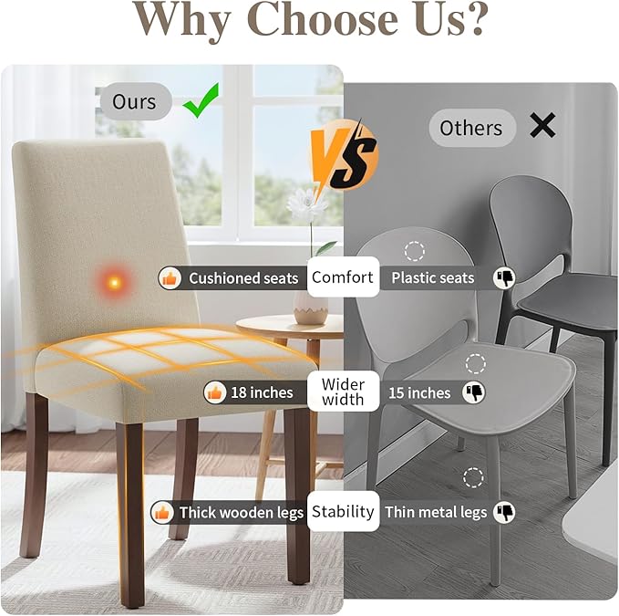 Dining Chairs Set of 6, Modern Dining Room Chairs with Wooden Legs, Upholstered Kitchen Farmhouse Parsons Chairs for Restaurant & Cafe- Beige