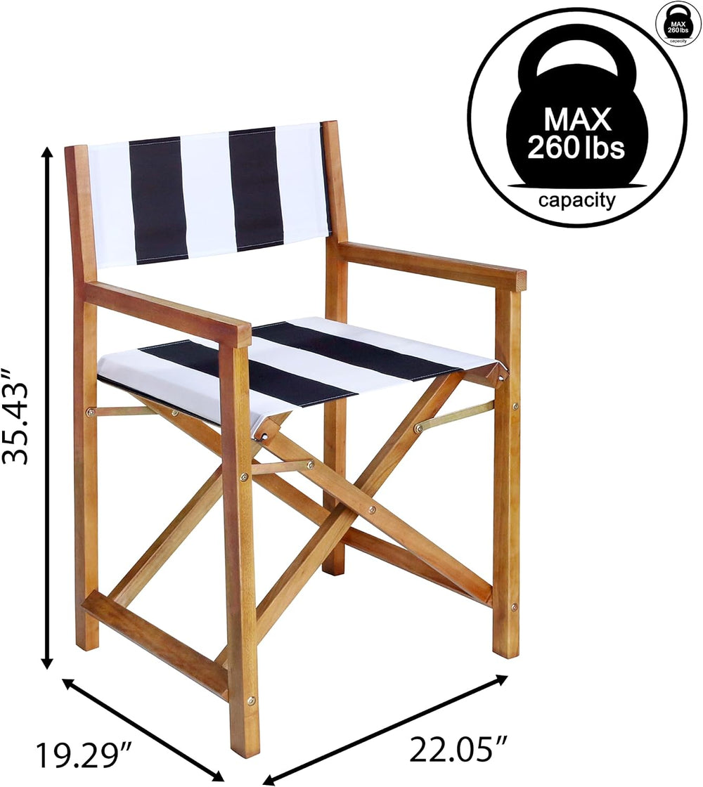 JONATHAN Y Cukor Acacia Wood Folding Director Chair Set of 2 White/Charcoal