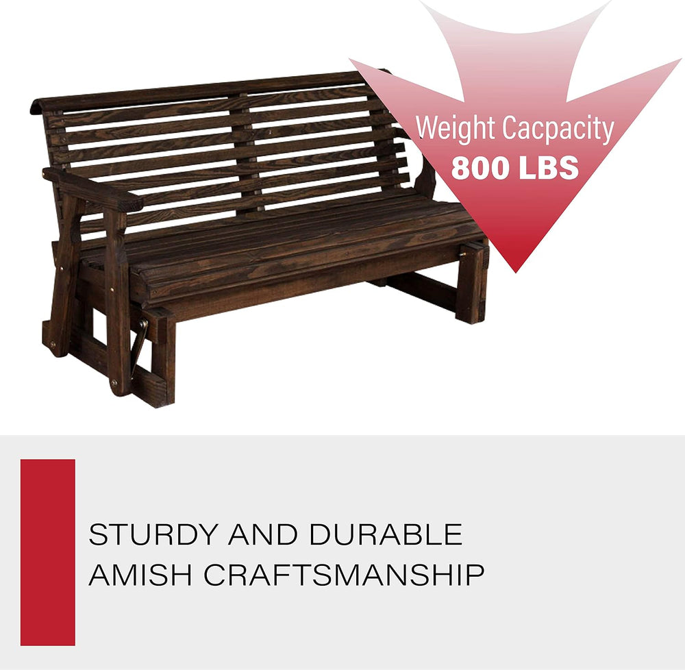 Amish Heavy Duty 800 Lb Roll Back Pressure Treated Porch Glider (4 Foot, Dark...