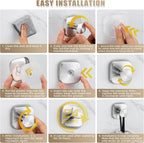 Suction Cup Hooks for Shower - Resuable Bathroom Hooks for Towels, Robes & Loofah - No-Drill Mounting on Kitchen,Walls,Metal,Glass,Mirrors,Tile & Smooth Non-Porous Surfaces (4, Brushed Nickel)