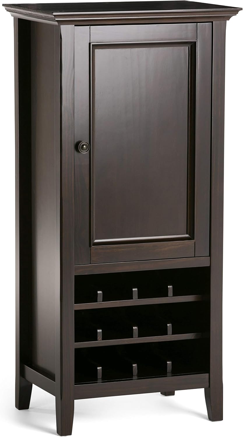 SIMPLIHOME Amherst 12-Bottle SOLID WOOD 24 Inch Wide Transitional High Storage Wine Rack Cabinet in Hickory Brown, For the Living Room, Dining Room and Kitchen