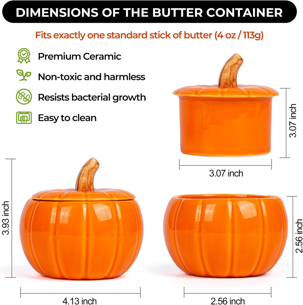 SETRON Halloween Pumpkin Butter Crock, Ceramic Butter Keeper with Lid, Airtight French Butter Crock for Countertop Storage, Butter Dish for Spreadable Butter, Perfect Gift for Kitchen