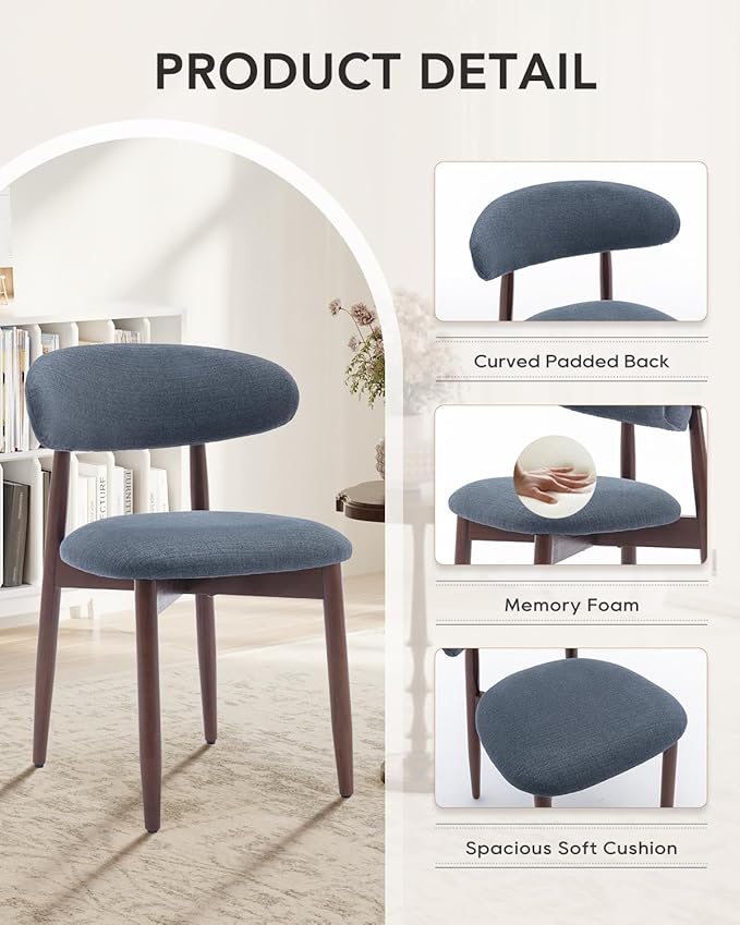 Dining Room Chairs Set of 2, Upholstered Farmhouse Dining Chairs, Modern Fabric Kitchen Chairs with Solid Wood Leg,Blue