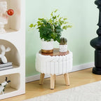 Wimarsbon Storage Ottoman,Soft Faux Fur Footstool with Padded Seat, Small Reading Vanity Chair, Footrest with Wood Tray for Couch, Mini Coffee Table or Display Stand (Cream, Round Storage)
