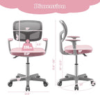 Giantex Kids Desk Chair, Ergonomic Adjustable Teen Task Chair w/Y-Shaped Lumbar Support, Armrest & Universal Wheels, Mesh Kid Office Chair for Sturdy, Kids Computer Chair for Boys & Girls 4-12, Pink