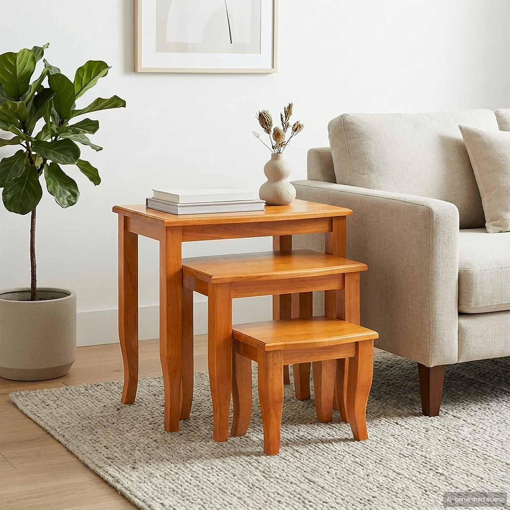 Nesting Side Tables 3 pcs Solid Mahogany Wood | Space Saving Design, Natural ...