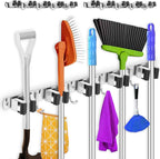 2 Pack Broom Holder Wall Mount 5 Racks 4 Hooks Stainless Steel Broom Mop Holder Anti Slip Storage Rack Strong Load Bearing Waterproof Broom and Mop Organizer Wall Hanging for Bathroom Kitchen Garage