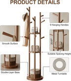 Muwuele Solid Wood Rotary Coat Rack, Freestanding Coat Rack with 3 Shelves and 9 Hooks, Coat tree for Bedroom, Entryway, Livingroom, Coat Hanger Stand for Coats, Scarves, Handbags (Walnut)