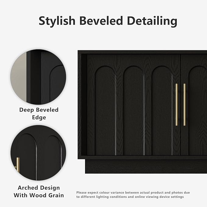 TV Stand for 75 Inch TV, 67" Entertainment Center with Arched Design, Minimalist Media Console with Adjustable Shelves, Modern TV Stand for Living Room Bedroom, Black