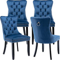 Modern Dining Chairs Set of 4, Tufted Upholstered Dining Chair with Solid Wood Legs, Blue Velvet Accent Chair, Sillas de Comedor, 4 Dining Chairs (Blue, Velvet, 4Pcs)