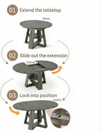 5 Piece Round Extendable Dining Table Set for 4, 43"-59" Grey Wood Oval Expanding Kitchen Table with 4 Velvet Tufted Chairs, Space Saving Extendable Dining Room Tables with Storage Shelf