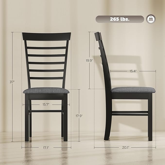 HOMCOM Wooden Dining Chairs Set of 4, Farmhouse Upholstered Kitchen Chairs with Rubber Wood Frame for Living Room, Dining Room, Black and Gray