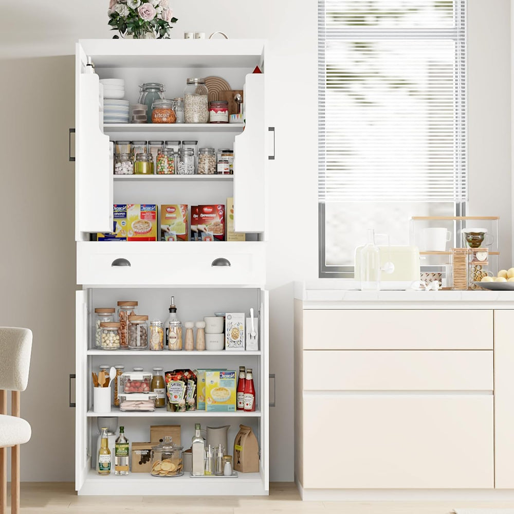 Tall Free Standing Kitchen Pantry Storage Cabinet, Wooden Farmhouse Style, De...