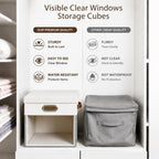 13x13 Inch Ultra Thick Fabric Storage Bins with Lids & Windows, 3P | Foldable, Closet Storage Bins, with 3 Handles, Home Decorative Boxes, for Bedroom, Living Room, Dorm, Office (Gray & White)